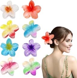Allecto plus - Set van 8 bloem klauw clips met anti-slip ontwerp in Hawaiiaanse stijl - Medium grootte in 8 kleuren - Geschikt voor vrouwen met verschillende haar diktes — thumbnail 1