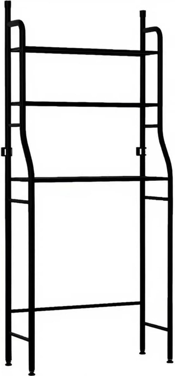 Wasmachine Rek met 3 Planken – Zwart Metaal – Opbergrek voor Boven Wasmachine of Toilet – Stevig & Ruimtebesparend – Industrieel Design – 173x65 cm — afbeelding 1