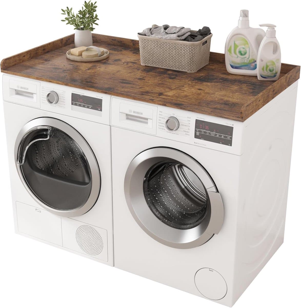 Wasdroger Aanrechtblad met Randrails - Houten Werkblad voor Wasmachine en Droger - 27,5 Inch Diepte x 54 Inch — afbeelding 1