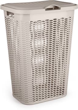Plasticforte Wasmand Ventilation - 2x - met deksel - beige - kunststof - 51 liter - 43 x 35 x 61 cm - Badkamer - Wasgoed - Nieuw design - Zeer stevig — thumbnail 2