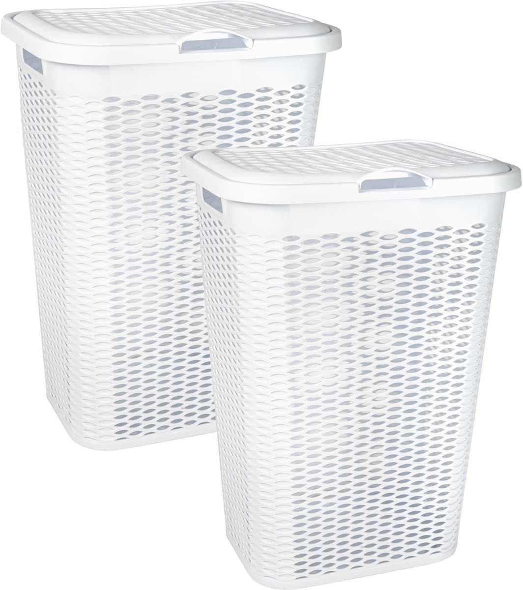 Plasticforte Wasmand Ventilation - 2x - met deksel - wit - kunststof - 51 liter - 43 x 35 x 61 cm - Badkamer - Wasgoed - Nieuw design - Zeer stevig — afbeelding 1