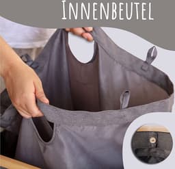 Grijze Wasmand met Deksel en Handgrepen XXL 100 L - Grote Wasmand Wasbak - Laundry Basket with Lid & Handles — thumbnail 3