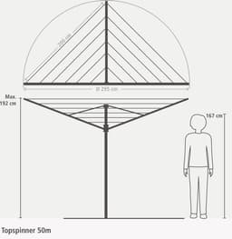 Brabantia Topspinner Droogmolen - met Metalen Grondanker - 50 m - Metallic Grey — thumbnail 2