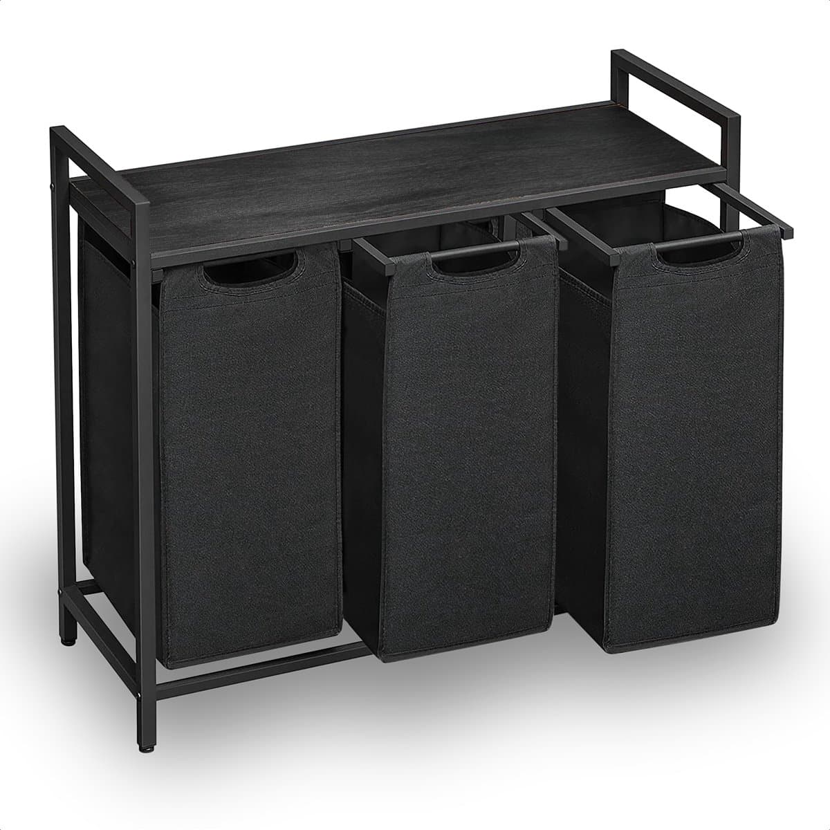 Goliving Wassorteerder – Wasmand met 3 vakken – Wasbox – Oxfort textiel/Metaal/Hout – 3 x 38 Liter – 33 x 92.5 x 71 cm – Zwart — afbeelding 1