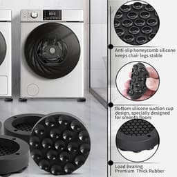 4-Pack antislip rubberen stabilisatoren, anti-kras- en bedwielstoppers, wasmachine anti-vibratie pads met sterke adsorptie zuignappen voor wasmachines en drogers (zwart) — thumbnail 3