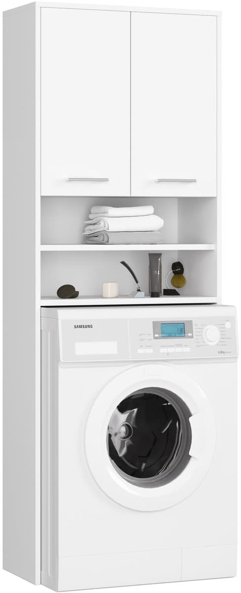 Badkamerkast voor Wasmachine FIN / Hoge Wasmachinekast met 2 Deuren / AKORD Furniture Factory / Wit / 64 x 180 x 30 cm — afbeelding 1