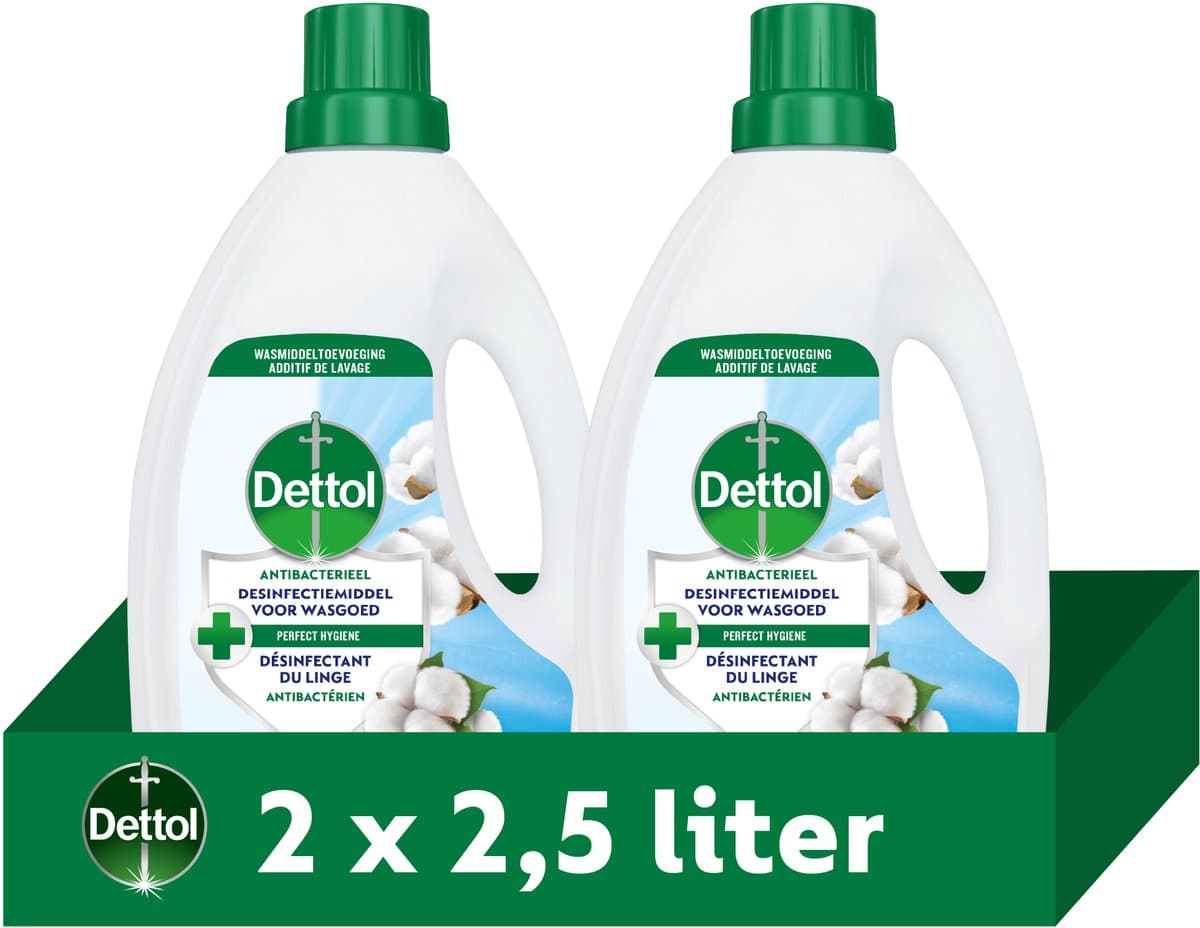 Dettol Antibacterieel Desinfectiemiddel voor wasgoed Fris - 2 x 2,5L - Wastoevoeging - Voordeelverpakking — afbeelding 1