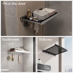 Aan de muur bevestigde kledingdroogrek, opvouwbaar wasdroogrek, 44cm brede aluminium opvouwbare hangende garderobe met 6 handdoekhaken - grijs — thumbnail 5