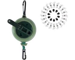 Uittrekbare waslijn - 1 Stuk- Extra lang 10m touw - Draagbare reiswaslijn - Sterke waslijn - Onzichtbare waslijn - Met 20 wasknijpers + 10 stoppers + 1 opbergtas - Met praktische zwengel - Ideaal voor kamperen en reizen - groen - 20*10*4.5cm — afbeelding 1