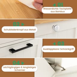 COSTWAY Waskast met wasmand, wasverzamelaar met lade, tafelblad van bamboe, badkamerkast, badkamerkast voor badkamer, waskeuken, 40 x 37 x 82 cm, wit — thumbnail 5