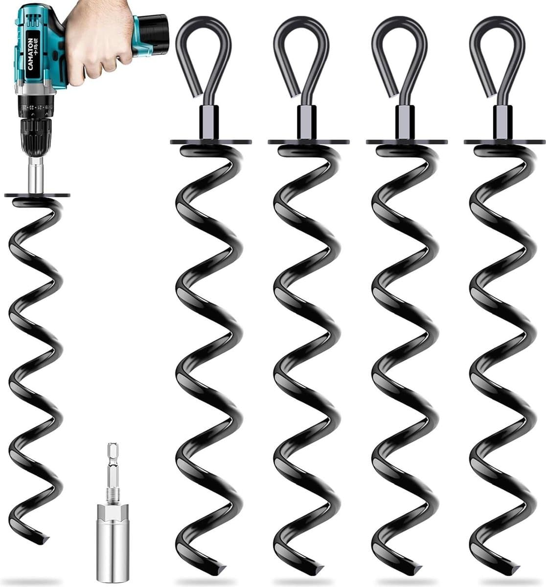 Grondankers 4 stuks met adapter voor trampoline luifels dekzeilen schommels - spiraalschep-ankerkit — afbeelding 1