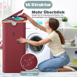 Wasmand met Deksel en 2 Vakken - Opvouwbaar, 170 Liter, Inclusief 3 Uitneembare Waszakken - Wassorteerder — thumbnail 4