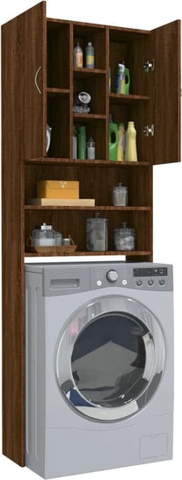 Wasmachine ombouw - Kast - Opbouwmeubel - Verhoger - Wasmachine meubel - Opbergkast - Hout - 64x25,5x190 cm - Bruin Eiken — thumbnail 5