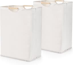2 stuks - Wasmand - Opbergmand - Vuile Klerenmand - Organizer Kleding - grote wasmanden met handvat - opvouwbare wasmand voor vuile was - waterdichte wasmand - vrijstaande opbergmand - voor kleding, speelgoed, badkamer, woonkamer - 60 L - beige — thumbnail 1