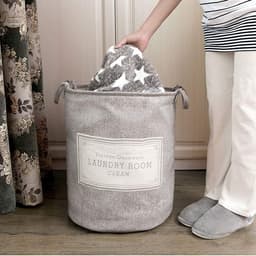 Wasmand wasbak ronde wasbak lichtgrijze wollen wasmand ronde wasmand kleding opbergdoos opvouwbare wasmand voor vuile was — thumbnail 2