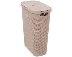 5Five Smalle Wasmand met deksel Rotan - beige - gevlochten kunststof - 40 liter - 26 x 46 x 60 cm — afbeelding 1
