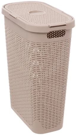 5Five Smalle Wasmand met deksel Rotan - beige - gevlochten kunststof - 40 liter - 26 x 46 x 60 cm — thumbnail 1