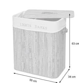 Wasmand MCW-C21, Wasbox Wasbox, bamboe 2 compartimenten 63x55x34cm 100l ~ wit — thumbnail 5