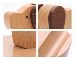Houten beeldje - Natuurlijk hout - Beeld - Decoratief - Hout - Gsm houder - Zittend hond — thumbnail 2