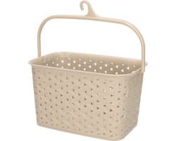 Plasticforte Wasknijpers ophang mandje aan haak - 23 x 17 x 13 cm - beige - gevlochten kunststof — afbeelding 1