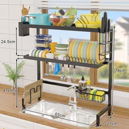 Afdruiprek boven de gootsteen - Multifunctioneel Roestvrij Stalen Keukenorganizer met 3 Niveaus en Keukengerei — thumbnail 2