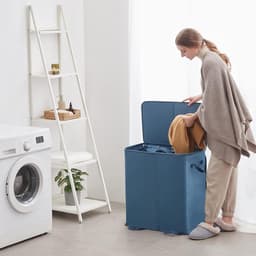 Dubbele wasmand met deksel en uitneembare waszakken, gedeelde wasmand met handgrepen, grote aparte wasmand voor slaapkamer, badkamer, wasmand — thumbnail 2