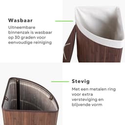 Bamboe Hoek Wasmand met Waszak - Bruin - 72L - Opvouwbaar met Deksel - Duurzaam en Stijlvol - Inclusief EBOOK — thumbnail 4