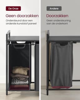 VASAGLE Wasmand 3 compartimenten, wasverzamelaar met plank, wasbox, Oxford-stof verwijderbaar metalen frame, 3 x 38 L, 92,5 x 33 x 72 cm, zwart-grijs BLH301G01 — thumbnail 3