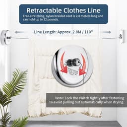 Waslijn Outdoor Koord, Rvs Intrekbare Waslijn voor Opknoping Drogen Douche Badkamer Wasserij Hotel Outdoor 2.8M — thumbnail 5
