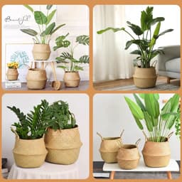 2 stuks zeegras opbergmanden geweven opbergmand met handvat, zeegras plantenpot mand rieten plantenbak opvouwbare speelgoed wasbuik mand, ronde opbergmand voor planken(L 32×28cm) — thumbnail 3