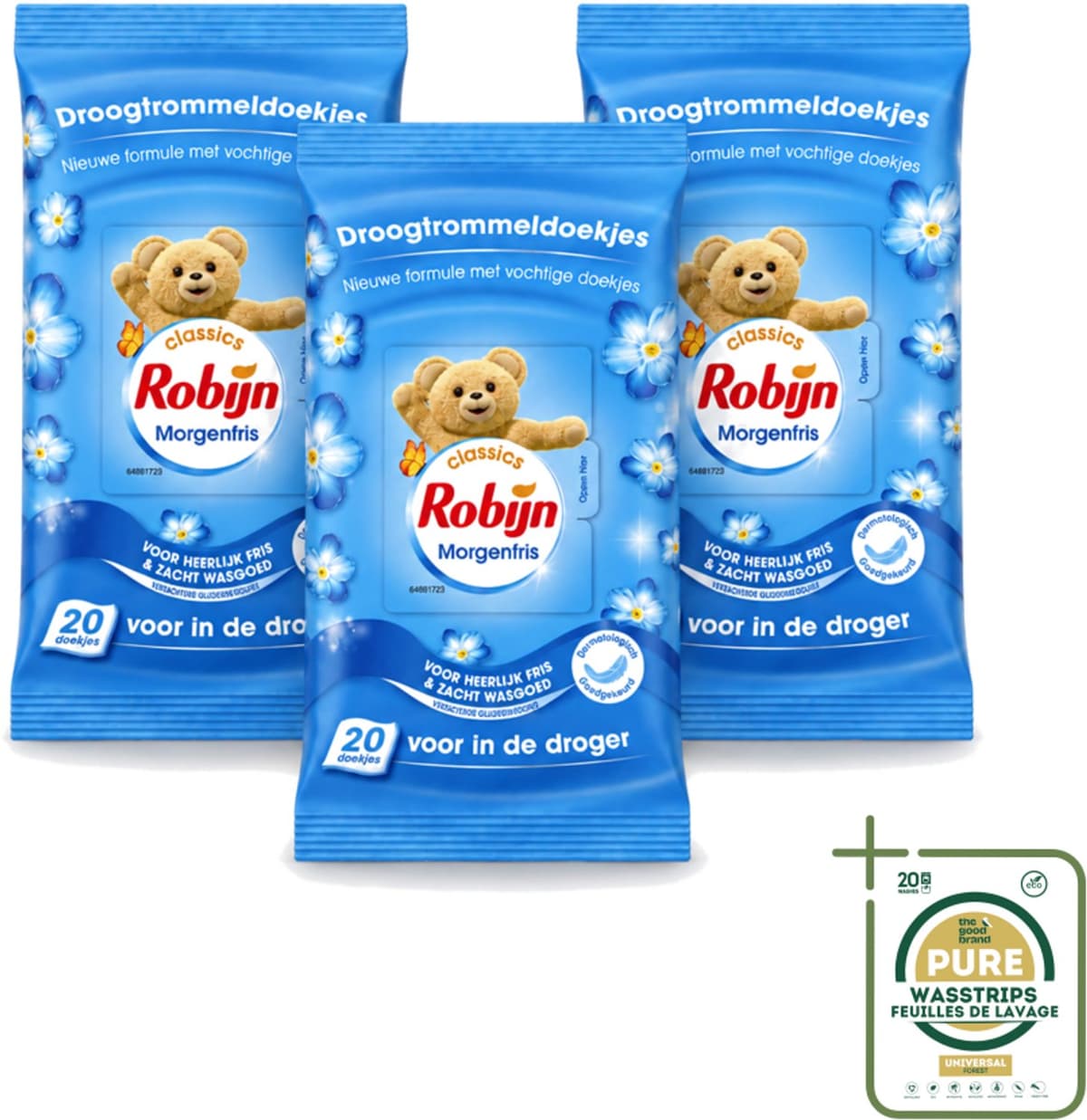 3 x Robijn – Droogtrommeldoekjes – Morgenfris - 20 Doekjes - Wasstrips - Droogtrommeldoekjes - Wasgoed Drogen - Frisheid Droger - Wasgoed Verzorgen - Kleding Beschermen — afbeelding 1