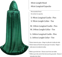 Cape met Kap van Fluweel, Middeleeuws, Heksenkostuum, Vampier, Prinses, Carnaval, Halloween, voor Dames en Heren (Groen, 90 cm) — thumbnail 2