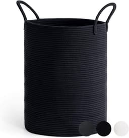 PolkaHome Wasmand Groot 58L - Opvouwbare Katoenen Opbergmand met Handvatten voor Badkamer, Woonkamer en Kinderkamer - Zwart — thumbnail 1