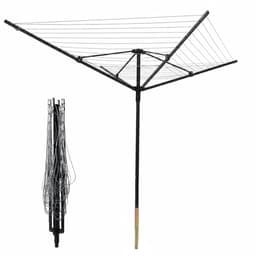 Wishdor Droogmolen 50 meter - 360 graden draaibaar - Met metalen grondpen en beschermhoes - In hoogte verstelbaar - Voor tuin en buiten - Metaal - Zwart - 182 x 165 x 215 cm — thumbnail 4