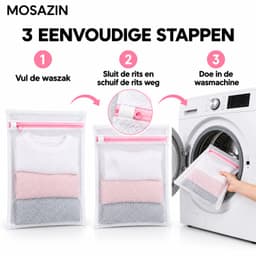 MOSAZIN Waszakken Set 4-delig – 3 Maten en BH Waszak – Wasnetten met Rits voor Lingerie, Sokken en Kleding – Wit/Roze — thumbnail 3