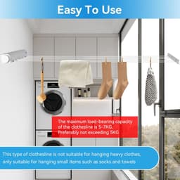 Dailygoods- Waslijnen Uittrekbaar - Wandwaslijnen - Intrekbaar Wasrek - 5 Lijnen - Eenvoudig te Installeren - Verhoogde Opbergruimte — thumbnail 2