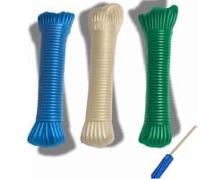 30 m koordset met stalen kern, dikte en duurzaamheid voor veilig drogen, waterdicht en corrosiebestendig, voor camping en tuin (2 stuks à 15 m)
