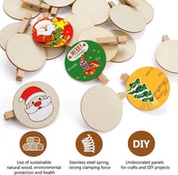Houten Klemmen 50 Stuks - 4,8 cm - Natuurlijk - Ronde Schijf - Knutselklemmen - Decoratieve Klemmen - Mini Klemmen voor Ansichtkaarten — thumbnail 5
