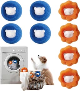 Wasbollen - 8 Stuks - Haarballen voor Wasmachine van Schuim en Polypropyleen - Vormvaste Reinigingsballen voor Kleding en Handdoeken - Oranje en Blauw — thumbnail 1
