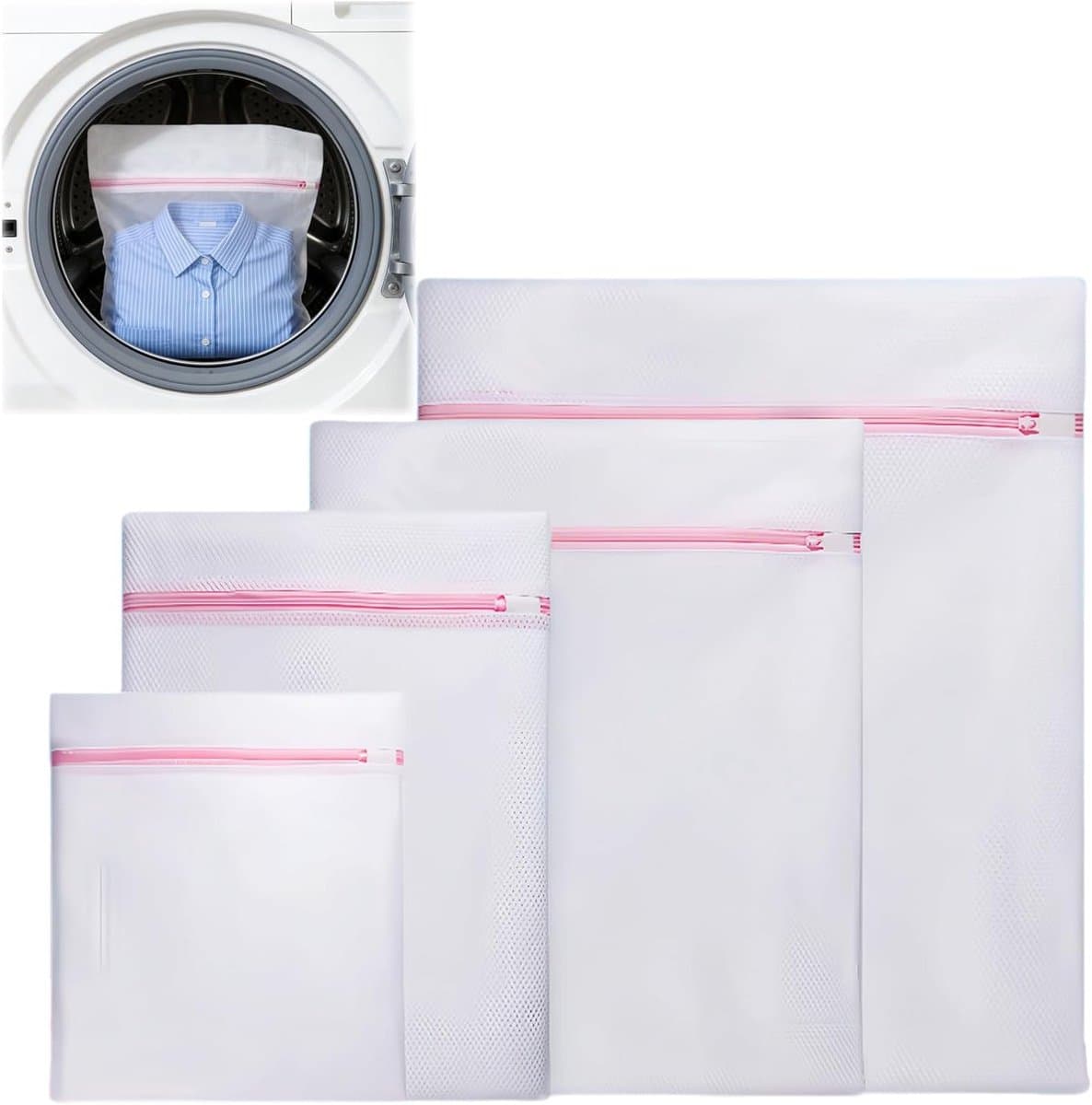 Wit waszakken set van 4, polyester wasnet voor wasmachine in maten S, M, L, XL, beschermt delicate kleding en voorkomt slijtage — afbeelding 1