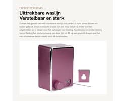 Waslijn uittrekbaar tot 4,2 m - Roestvrij Staal - Geschikt voor Binnen/Buiten - Maximaal 20 kg - Verstelbaar - Eenvoudig op te bergen - Droogrek