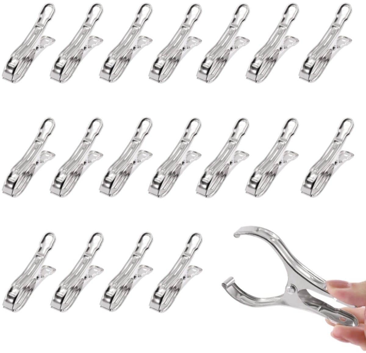 20 stuks - Handdoekclip voor op het strand - Winddichte dekenclip - Voorzien van een stevige, duurzame en roestbestendige veer - Grote kledingclip van roestvrij staal - Houdt handdoeken, kleding en dekens droog aan waslijnen en rekken (zilver) — afbeelding 1