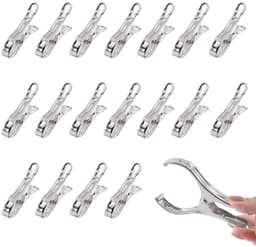 20 stuks - Handdoekclip voor op het strand - Winddichte dekenclip - Voorzien van een stevige, duurzame en roestbestendige veer - Grote kledingclip van roestvrij staal - Houdt handdoeken, kleding en dekens droog aan waslijnen en rekken (zilver) — thumbnail 1
