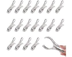 20 stuks - Handdoekclip voor op het strand - Winddichte dekenclip - Voorzien van een stevige, duurzame en roestbestendige veer - Grote kledingclip van roestvrij staal - Houdt handdoeken, kleding en dekens droog aan waslijnen en rekken (zilver)