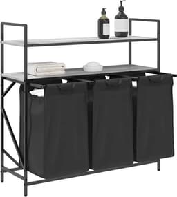 Wasmand – Wasbak – Wasrek – Wasopvang – Wascontainer – 3 Compartimenten – Stalen Frame Met Houten Planken — thumbnail 1