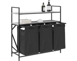 Wasmand – Wasbak – Wasrek – Wasopvang – Wascontainer – 3 Compartimenten – Stalen Frame Met Houten Planken
