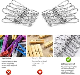Wasknijpers - Kledingclips - Was Organiseren - Roestvrij Staal - 5 cm - Zilverkleurig — thumbnail 4