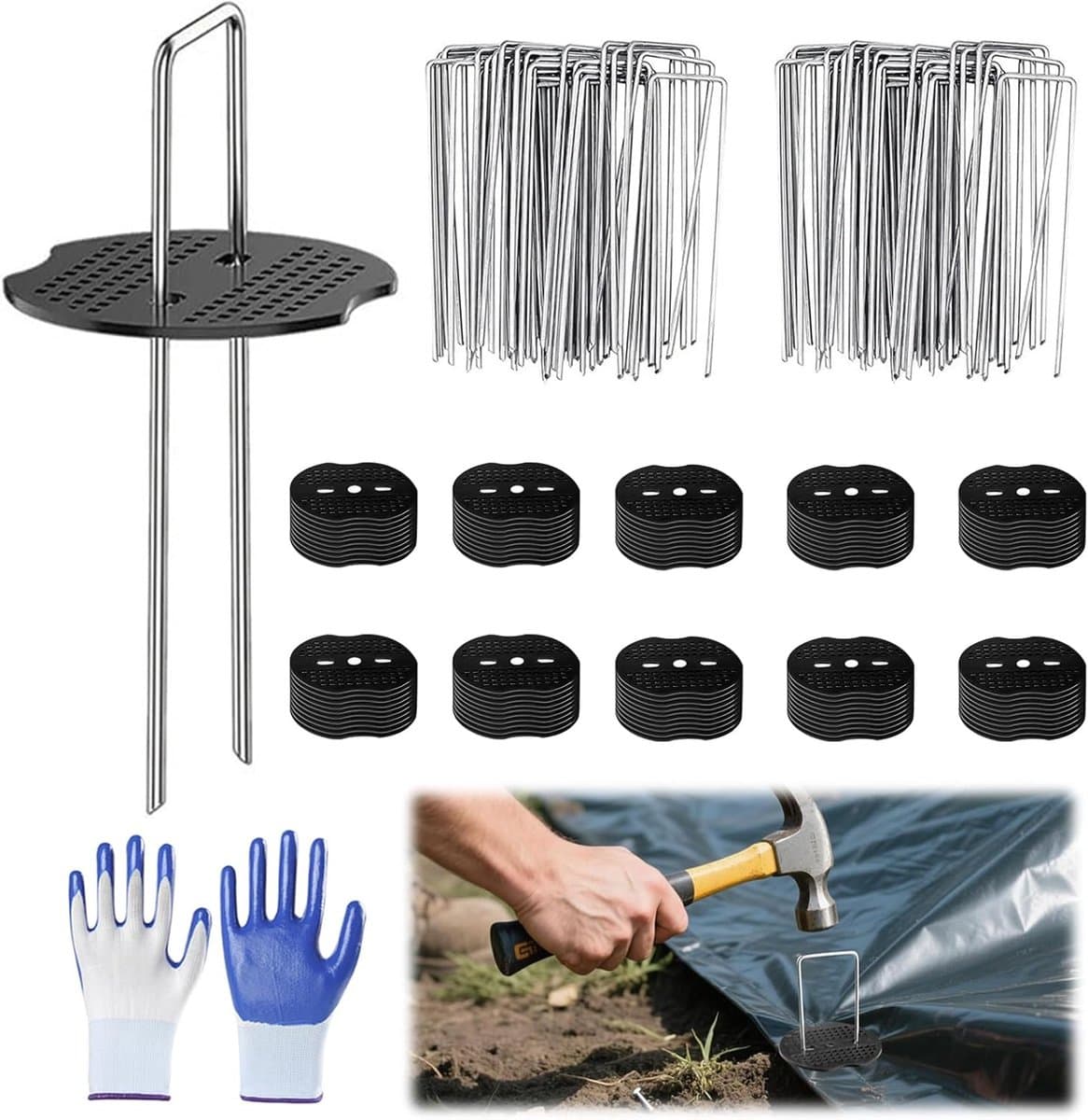 SnelShoppen - Tuinankers Set 100 Stuks + 100 Schijven, Professionele Grondankers van Verzinkt Staal, 150 mm Lang, 40 mm Breed, Ideaal voor Tuin, Campi — afbeelding 1