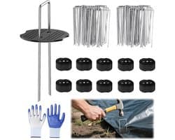 SnelShoppen - Tuinankers Set 100 Stuks + 100 Schijven, Professionele Grondankers van Verzinkt Staal, 150 mm Lang, 40 mm Breed, Ideaal voor Tuin, Campi