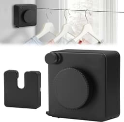SnelShoppen - Uittrekbare Kledinglijn Wand, 4.8 Meter, RVS, Antislip, Retractable Waslijn voor Balkon, Badkamer, Berging, 20kg Draagkracht (Zwart) — thumbnail 1